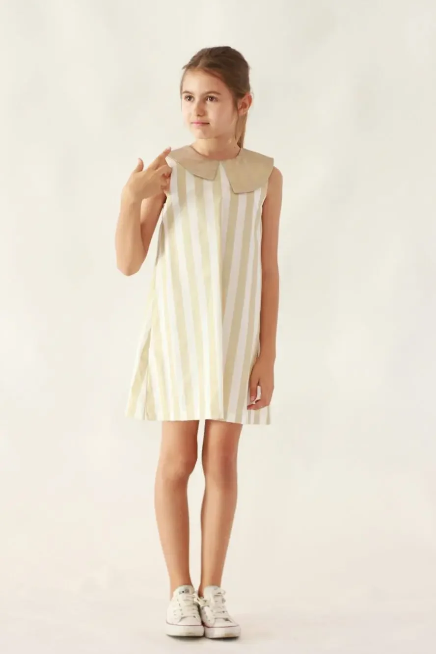 Motoreta Girls Dalia Dress White & Golden Metalic stripes summer dress size 4